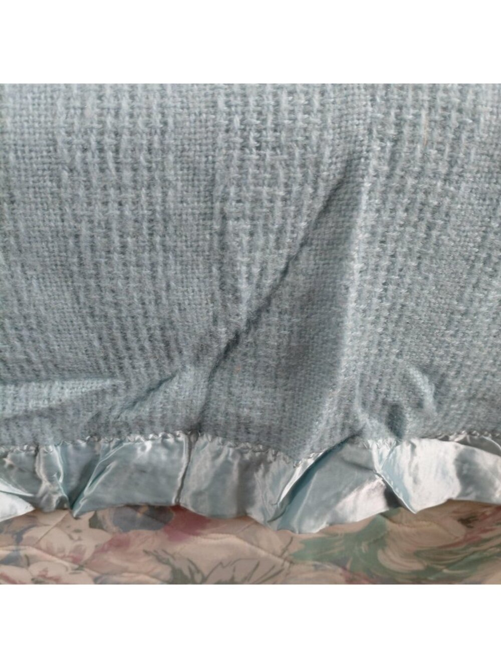 Vintage Faribo Blanket Throw Solid Light Blue Wool Acrylic 63x87 Satin Trim USA